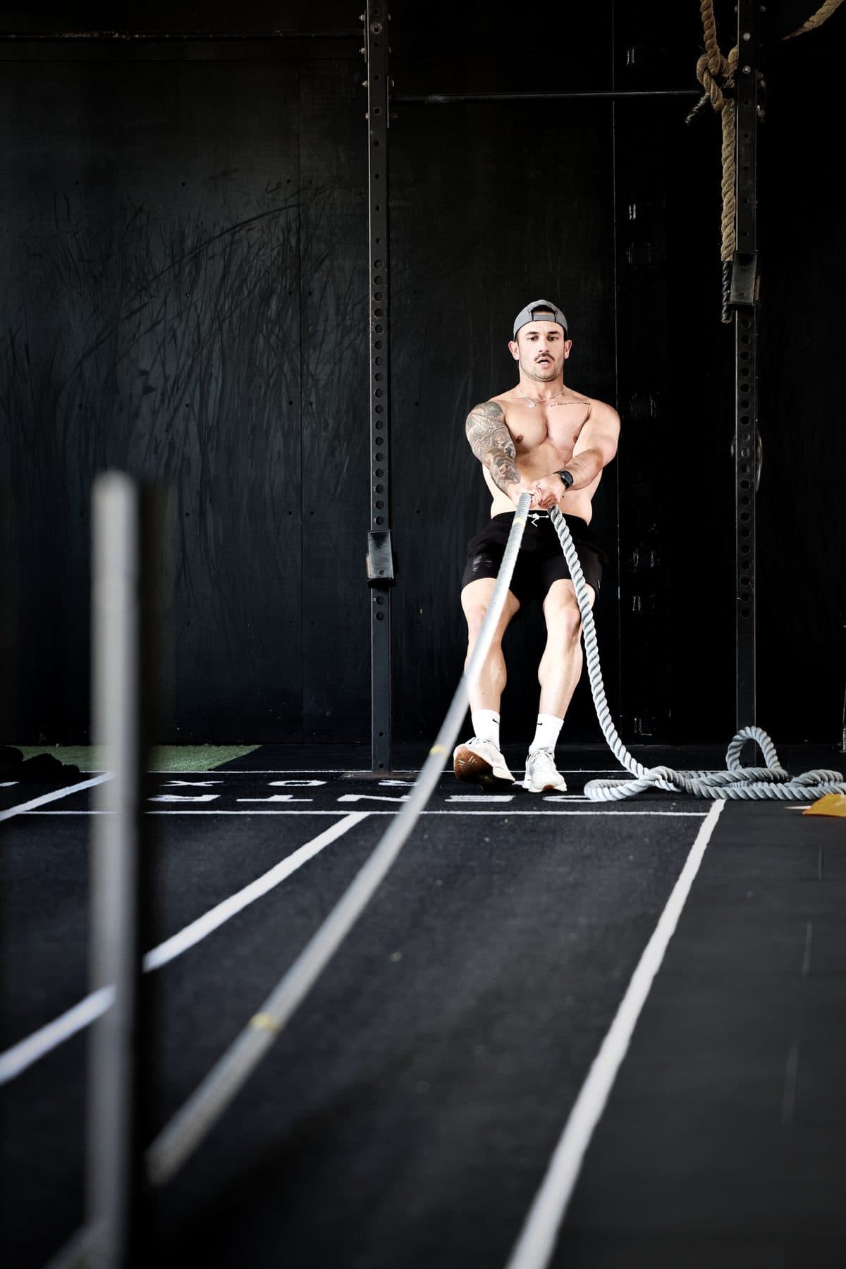 An athlete on the rope pull at a KVZ race sim